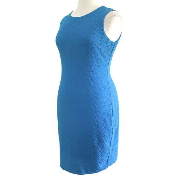 Calvin Klein Dresses & Skirts - Calvin Klein Sleeveless Round Neck Textured Knit Azure Blue Sheath Dress Size 14